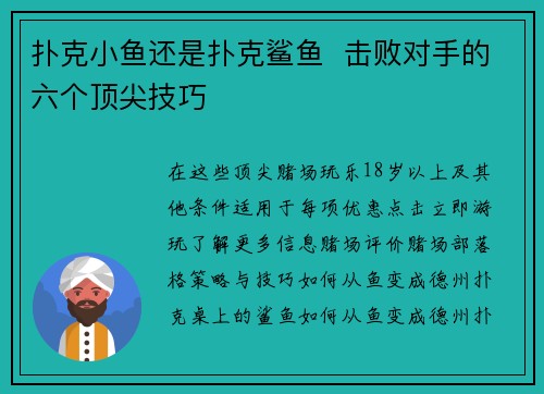 扑克小鱼还是扑克鲨鱼  击败对手的六个顶尖技巧